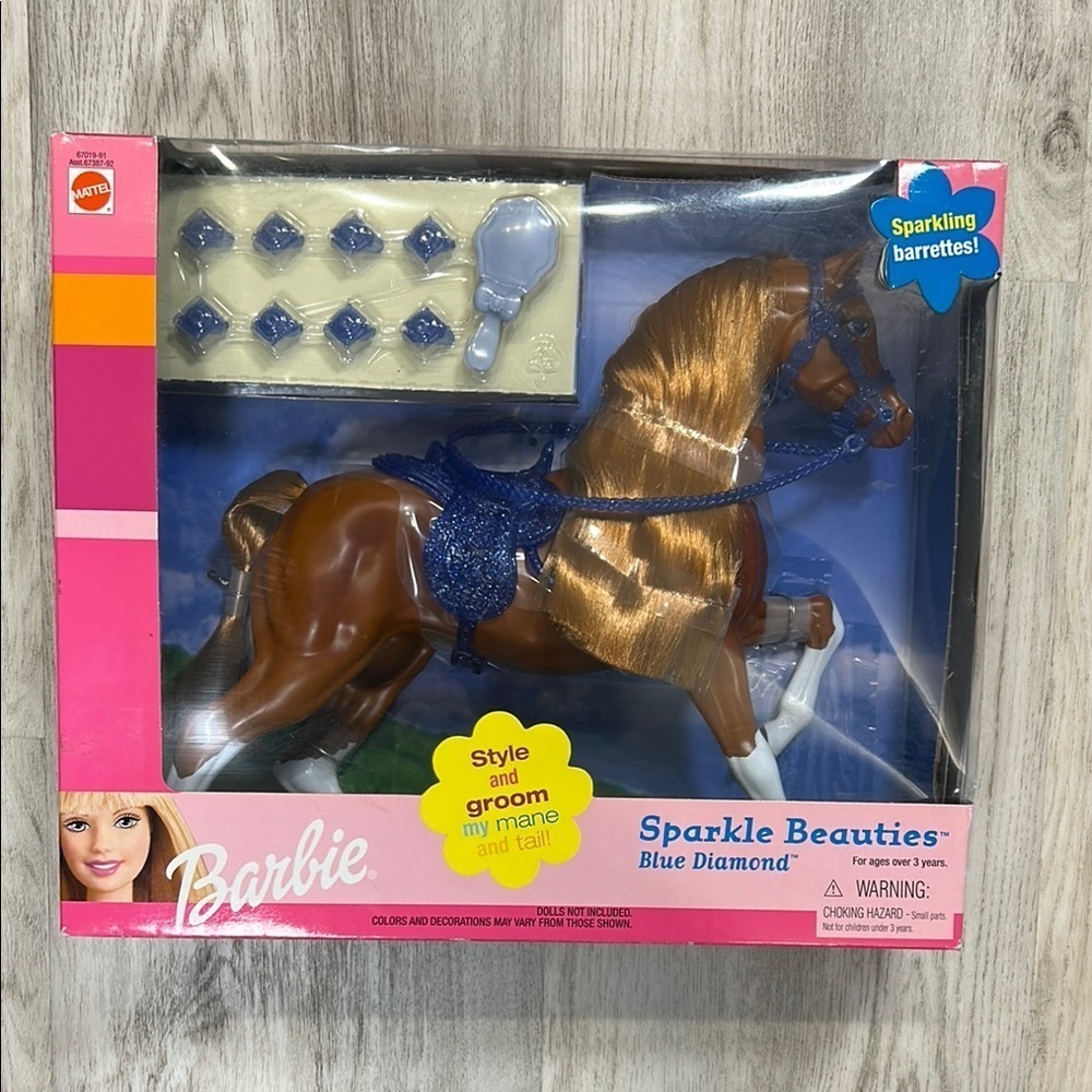 Vintage Y2K NIB Barbie Sparkle Beauties Blue Diamond Horse w/Sparkling Barrettes